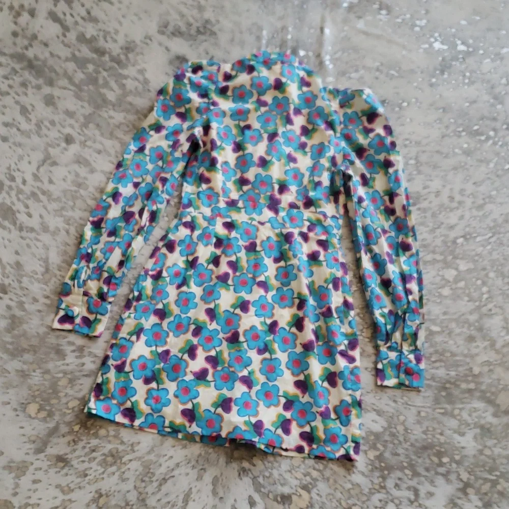 The Sang Pop Art Floral Puff Sleeve Mini Dress PussyBow SzM